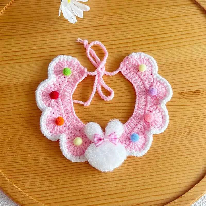 Hand-crocheted Adjustable Elastic Pet Scarf, Cute and Sweet Style Pet Collar,small Dog Scarf, Party Decoration Pet Dress-up Set
