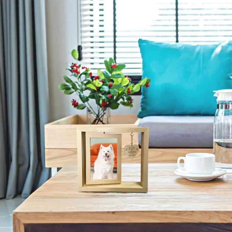 Pets Rotatable Photo Frame Memorial Desktop Photo Frame Heart Pendant Dog Memorial Home Table Decoration For Bedroom Living Room