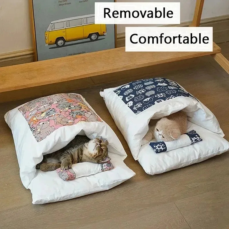 Kawaii Removable Cats Bed House Home Supplies Products for Adult Cats Large Pet Dog Bed Cat's House Cave Comfortable  Food Cute - Play Paws Toys