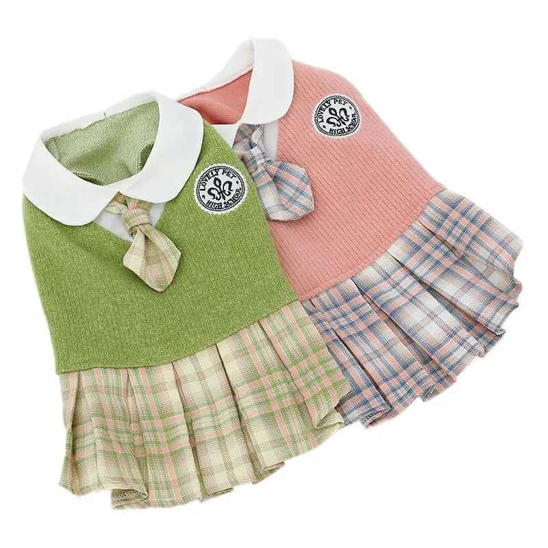 Spring Cat Jk Dress Baby Cat Jk Skirt Doll Kitten Pet Cute Skirt Sweater Waistcoat Thin Muppet Cat Dress Kitten Plaid Skirt