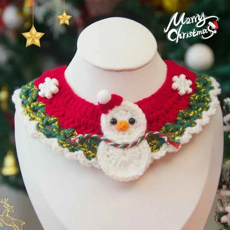 Christmas Cat Scarf Hand-knitted Cartoon Cat Necklace Adjustable Santa Claus Reindeer Puppy Collar Delicate Pet Accessories