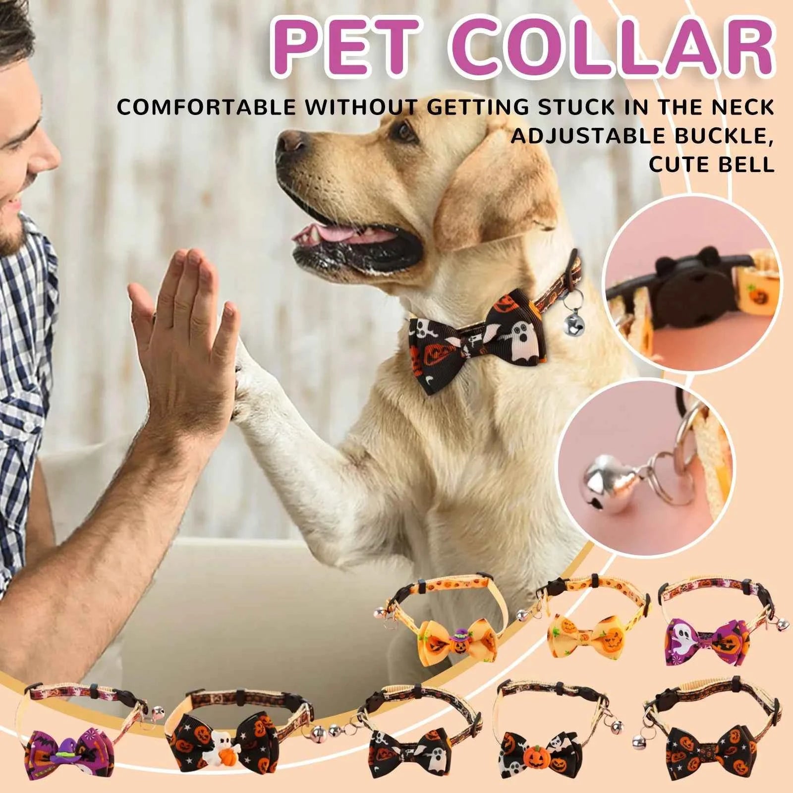 Happy Halloween Cat Collar With Bell Bowknot Puppy Kitten Necklace Adjustable Safety Buckle Strap Chihuahua Bow Tie Pet Supplies
