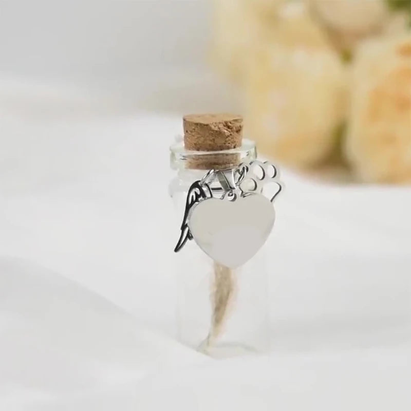 Pet Memorial Bottle For Pet Hair Dogs Cats Fur Keepsake Bottle Storage With 3 Silver Accessories Pet Memorial Urn Container