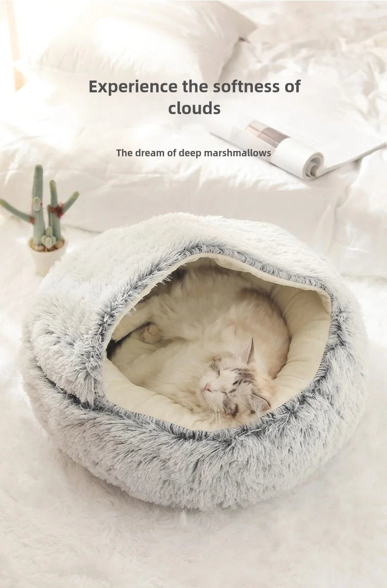 Autumn and Winter soft plush pet bed and pet bed Winter warm and cold plush comforter nest Shell cat nest semi-enclosed cat nest - Play Paws Toys