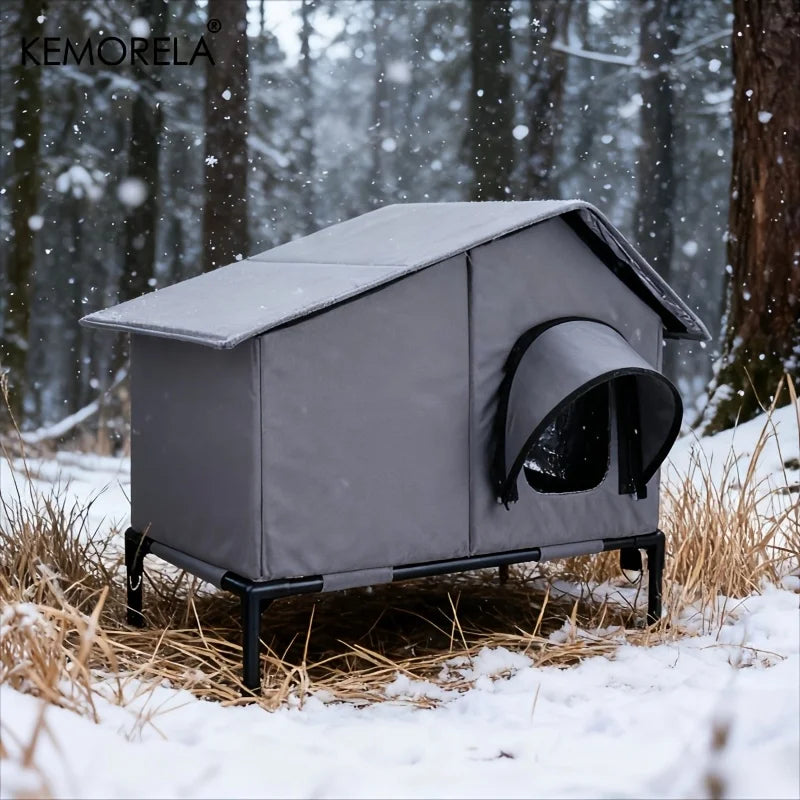 KEMORELA Winter Outdoor Cat House Equipped with an Escape Door - Large Feral Cat Shelter Collapsible Shelter for Small Dogs&Cats - Play Paws Toys