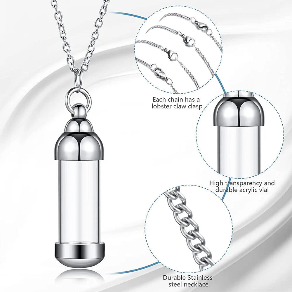 Stainless Steel Cremation Jewelry Transparant Glass Keepsake Loved Ones Ashes Holder Keepsake Human Ashes Memorial Pendant