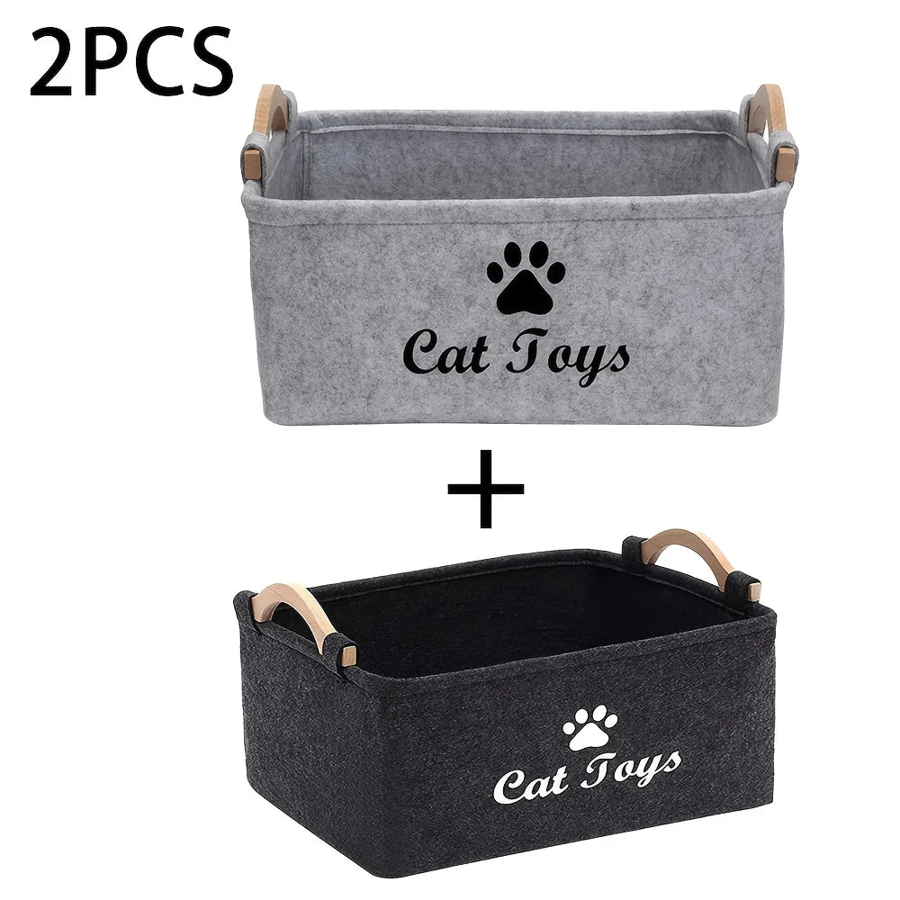 Stylish Felt Pet Toy Storage Basket - Durable Organizer for Cat & Dog Toys, Dirty Clothes, and Cleaning Supplies - Letter Print - Play Paws Toys