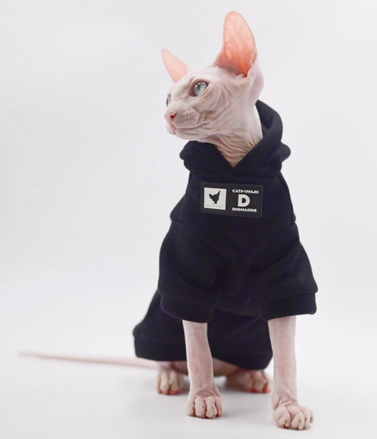 DUOMASUMI Cat Hoodie for Hairless Breeds - Fashion Spring/Fall Pullover for Sphynx, Devon Rex, Cornish Rex& Abyssinian Cats - Play Paws Toys