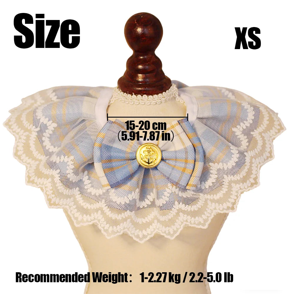 Tartan Pet Bibs Cute Lace Trim Bow Cat Dog Collar with Bow Tie Small Dog Scarves Pet Accessories Cat Supplies