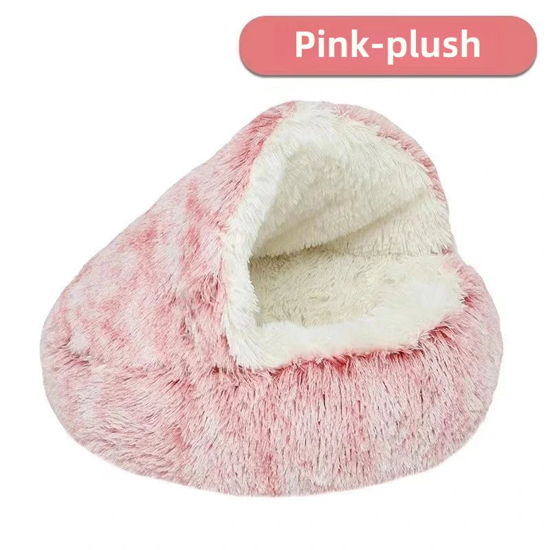 Autumn and Winter soft plush pet bed and pet bed Winter warm and cold plush comforter nest Shell cat nest semi-enclosed cat nest - Play Paws Toys
