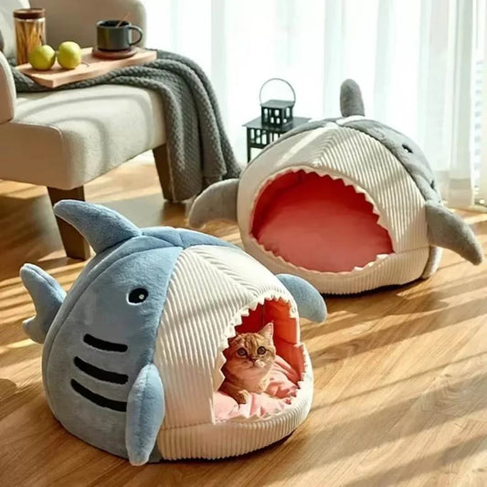 Winter Warm Pet Beds Shark Cat Mat Semi-Closed Pillow Puppy Nest Thicken Kittens Basket Cushion Pillow Mat Dogs Cats House Goods - Play Paws Toys