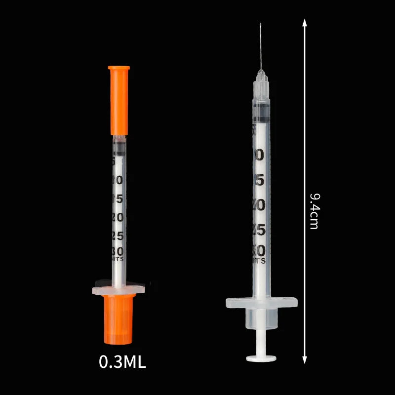 50/100Pcs 0.3/0.5/1ML Disposable Plastic Veterinary Syringe Orange Cap Sterile Insulin Syringe With Needles For Pet Farm Animals