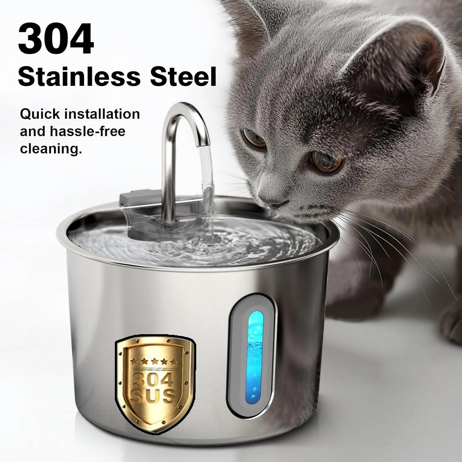 Stainless Steel Cat Water Fountain 2.2L/75oz Pet Automatic Water Dispenser for Dog Cat Drinking Pet supplies Filter System