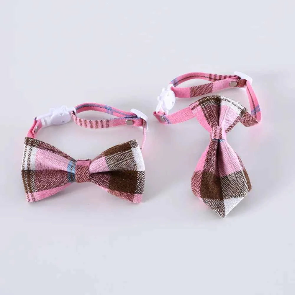 Pet Accessories for Dogs Cats Bowtie British Style Puppy Plaid Tie Breakaway Bowknot Collar for Small Dog Cat Gentleman Costume