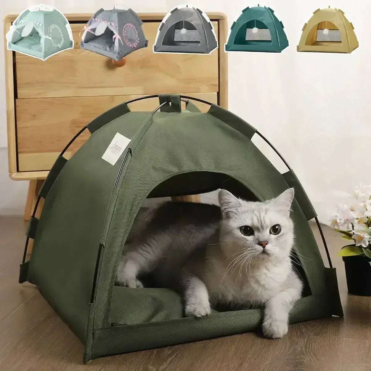 Pet Tent Bed Removable Cat Sofa Basket Canvas Semi-enclosed Cat House Dog Cave Hut Cat Sleeping Bed for Room Decor Pet Supplies - Play Paws Toys