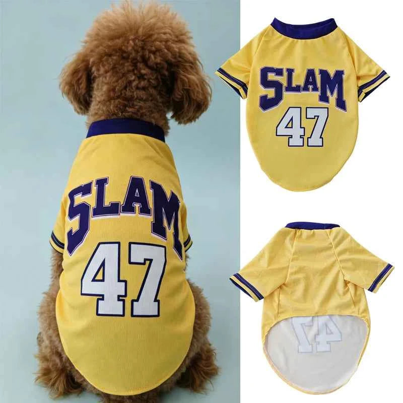 SLAM 47 Mesh Breathable Dog Clothes Teddy Sport Large Dog Jersey Basketball Clothing Puppy T-Shirts Summer Pet Cat Shirts