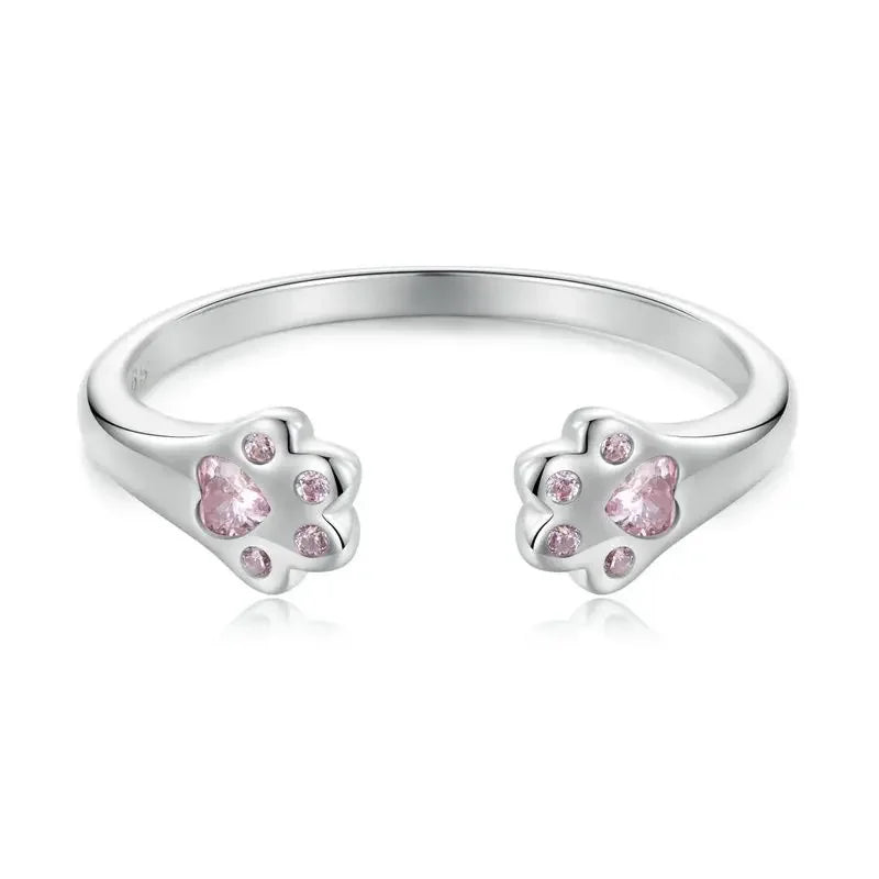 WOSTU 925 Sterling Silver Cat Pet Adjustable Rings For Women Animal Dog Open Ring Family Daughter Birthday Jewelry Girl Gift