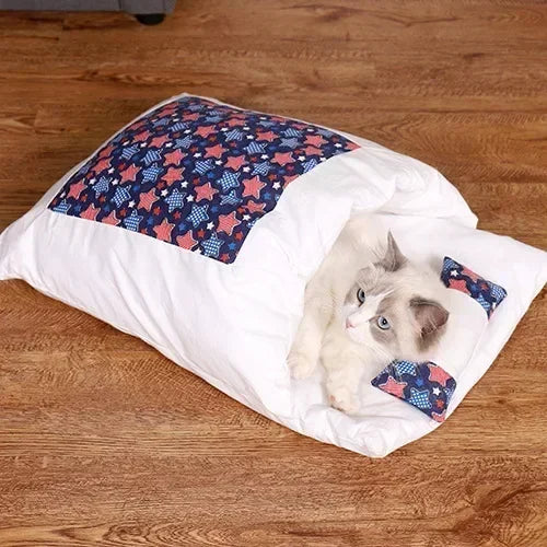 Kawaii Removable Cats Bed House Home Supplies Products for Adult Cats Large Pet Dog Bed Cat's House Cave Comfortable  Food Cute - Play Paws Toys