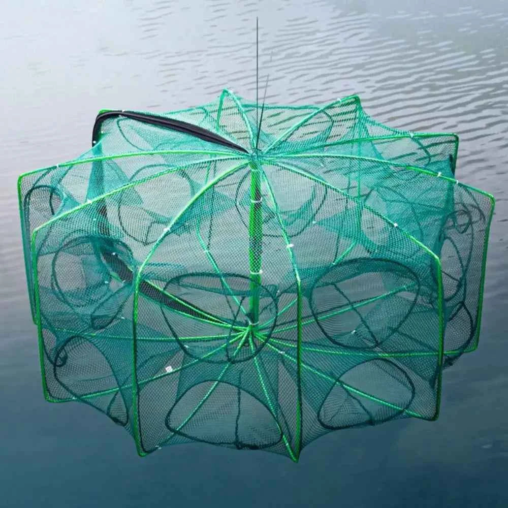 Durable Foldable 6/8/10 Holes Fishing Net Green Hand Fishing Net Nylon 40~82cm Crayfish Shrimp Catcher