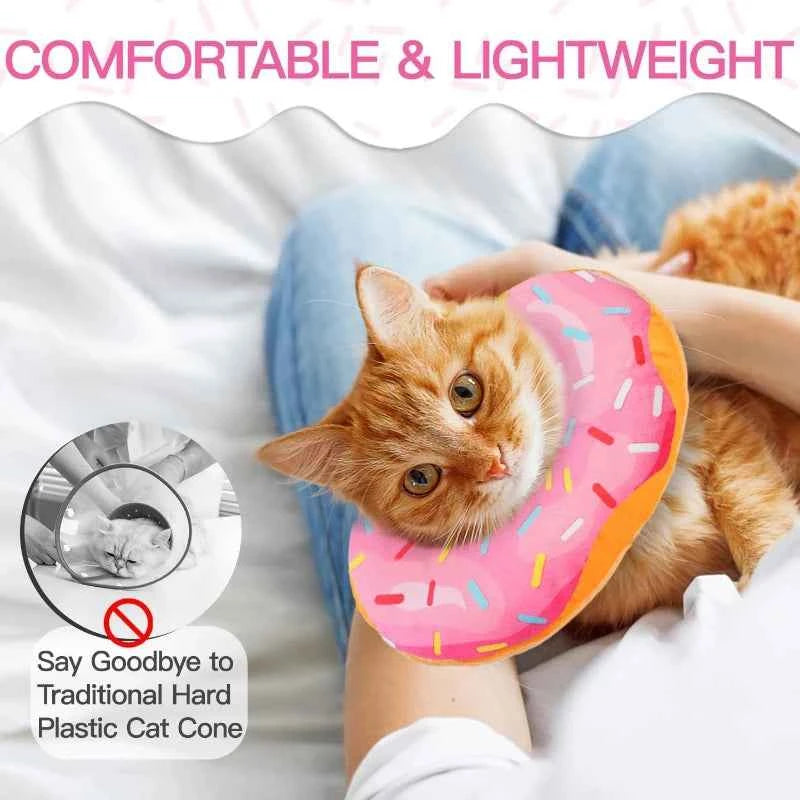 Cat Collar Soft Cute Donut Adjustable After Surgery Recovery Cone Lightweight Elizabethan Collar Prevents Licking Scratching