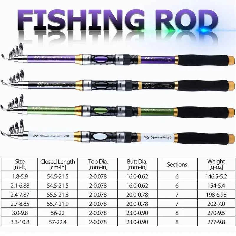 Sougayilang 1.8-3.3M Telescopic Fishing Rods 6-8 Sections Ultralight Glass Fiber Carp Fishing Rods Spinning Pole Fishing Tackle