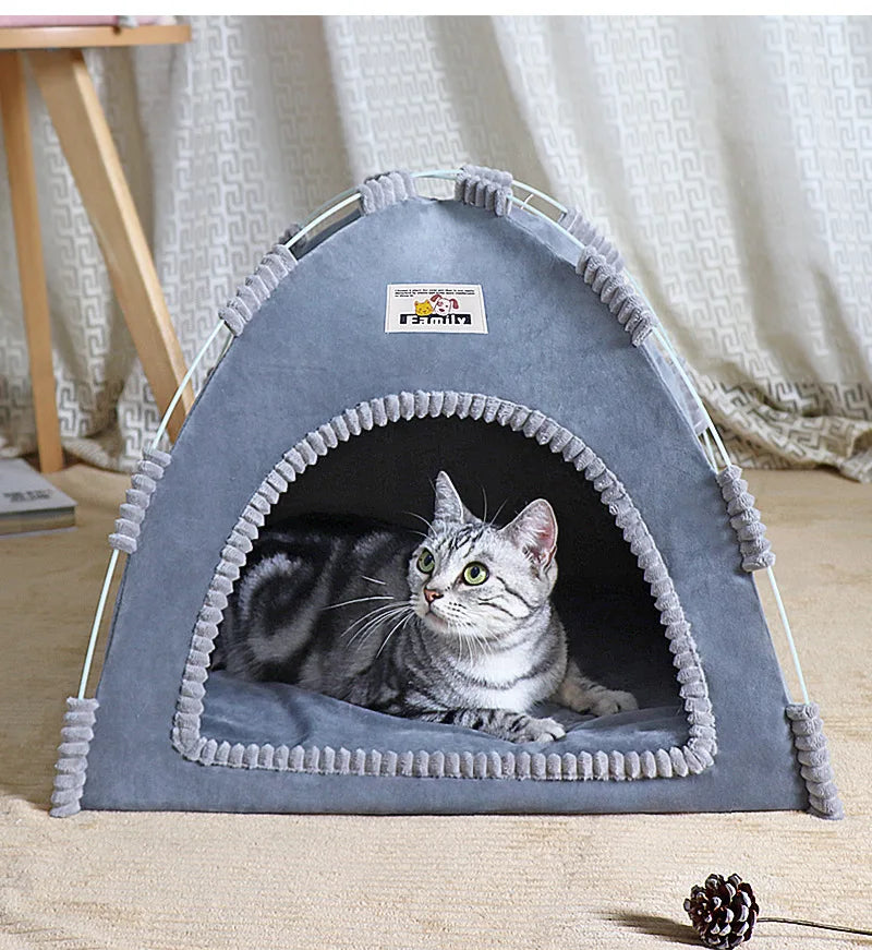 Pet Tent Bed Removable Cat Sofa Basket Canvas Semi-enclosed Cat House Dog Cave Hut Cat Sleeping Bed for Room Decor Pet Supplies - Play Paws Toys