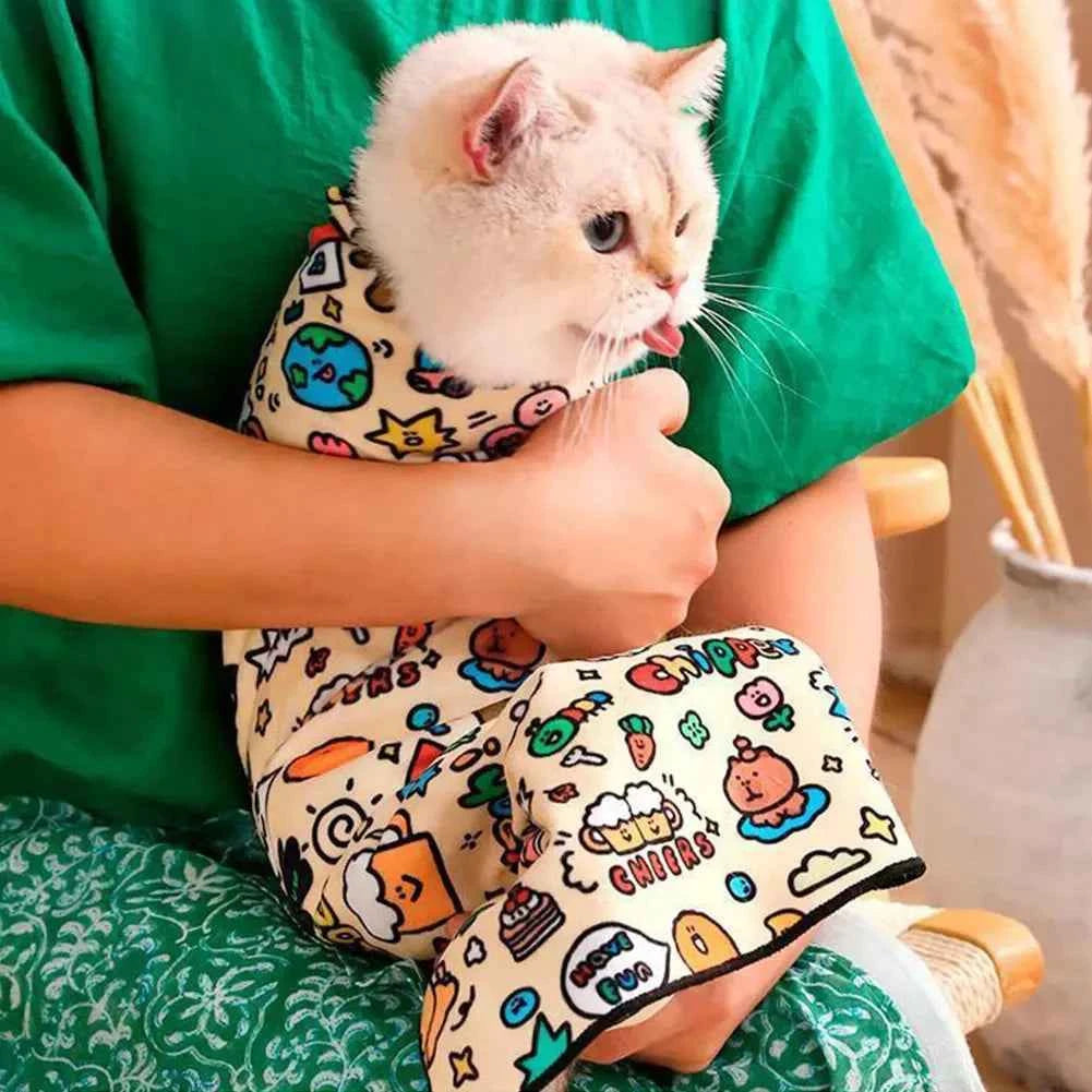 Cat Warm Wrap Self-Adherent Cat Swaddle Burrito Wrap Anti-Bite Anti-Scratch Anti-Escape for Medicine Nail Clipping Pet Tool
