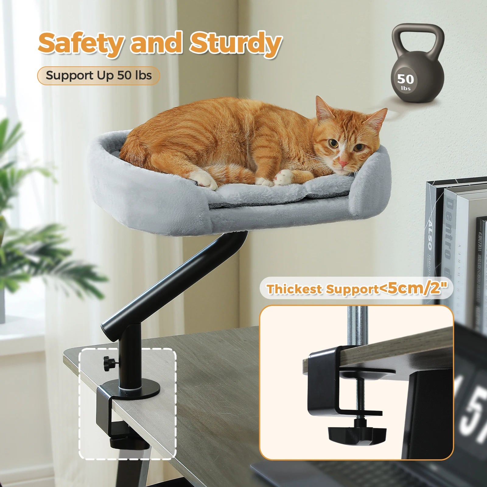 Cat Desk Bed, 360° Rotatable Cat Bed Stand for Indoor Cats, Adjustable Cat Basket, Cats Hammock for Table, Soft Cat Bed for Desk - Play Paws Toys