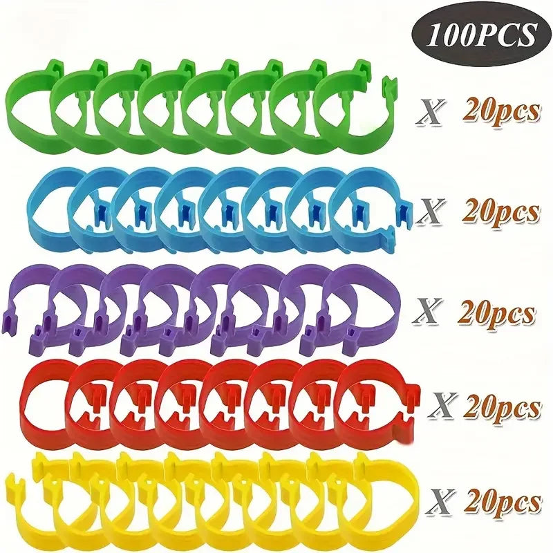 100 pcs Chicken Foot Rings Label Clasp Plastic Poultry Leg Snap Ratchet Clip Digital Duck Pigeon Goose Farm Feed Tool