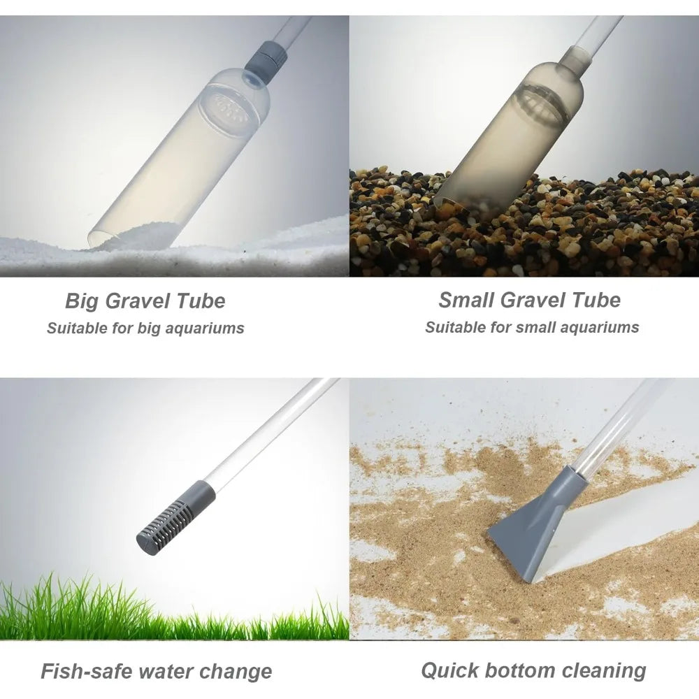 Aquarium Siphon Vacuum Cleaner Tool Set for Large Fish Tank Gravel/Sand Cleaning Water Change with Extension Tube, Fast and Easy