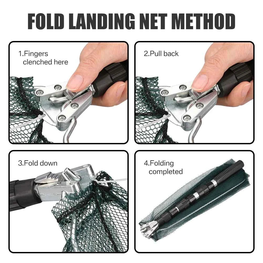 Retractable Landing Net Folding 1.9m/1.5m/1.3m Telescopic Fishing Net Outdoor Sea Mesh Portable Hand Dip Net For Carp Fly Fun