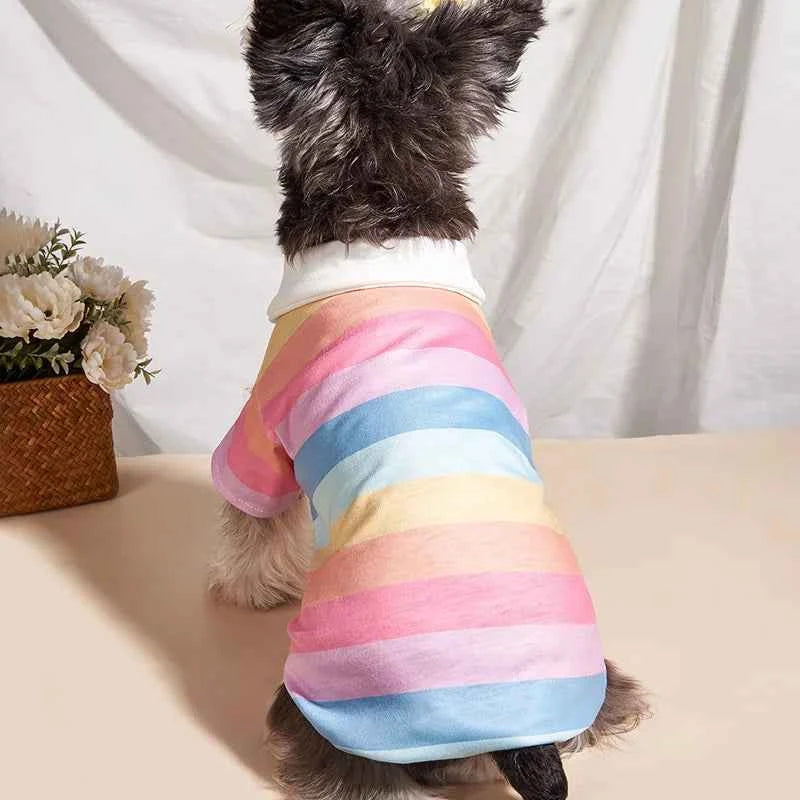 New summer puppy striped short sleeves Dog Vest Trendy Internet Celebrity POLO Shirt Store Cat Pet Clothes Lightweight Sunscreen
