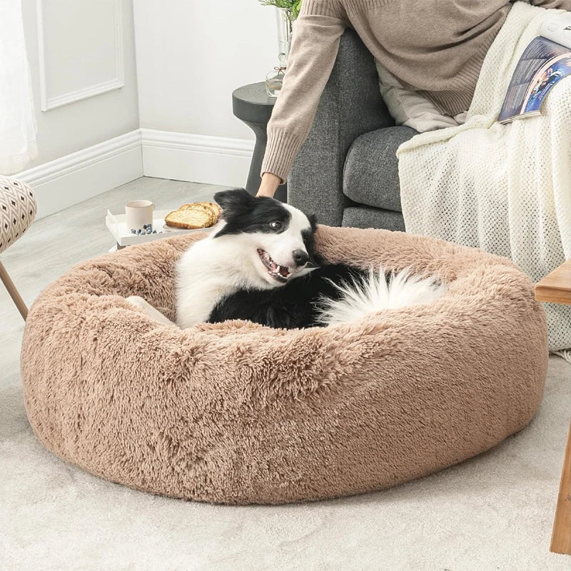 40-100cm Home Round Pet Bed for Large Dog Bed Super Soft Cat Bed Long Plush Dog House for Medium Dog House Winter Warm Sleeping