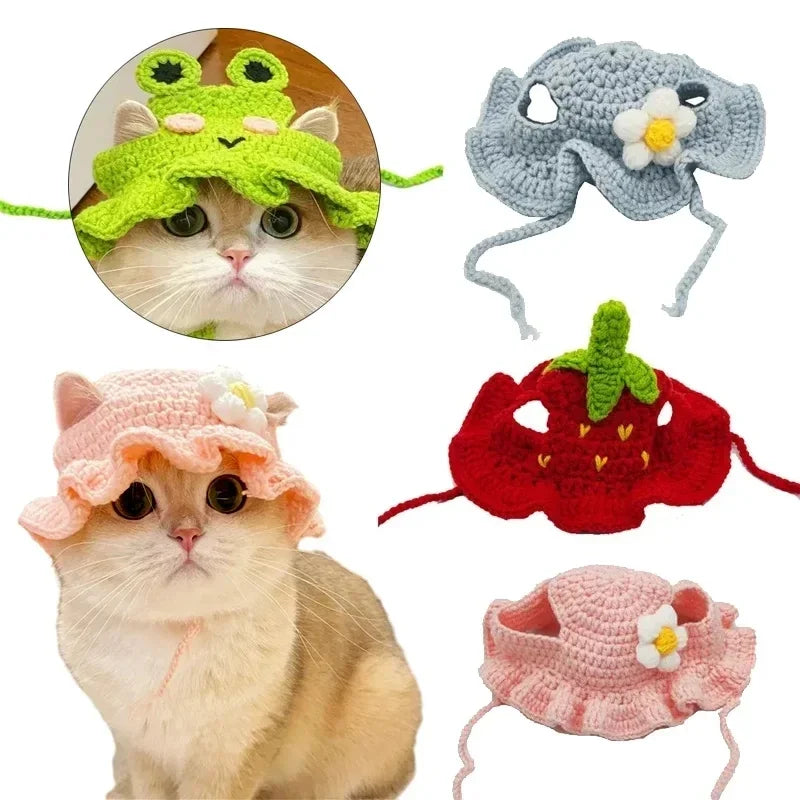 Cat Hats for Pets Handmade Cat Hat Elastic Woven Cap Pet Party Role Playing Headwear Party Photography Props Decoration Cat Acce - Play Paws Toys
