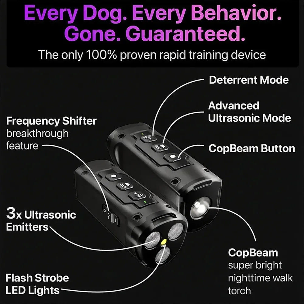 Dog Repeller Ultrasonic Dog Training Device Rechargeable Anti Barking Device 65ft Range with LED Flashlight for All Dogs