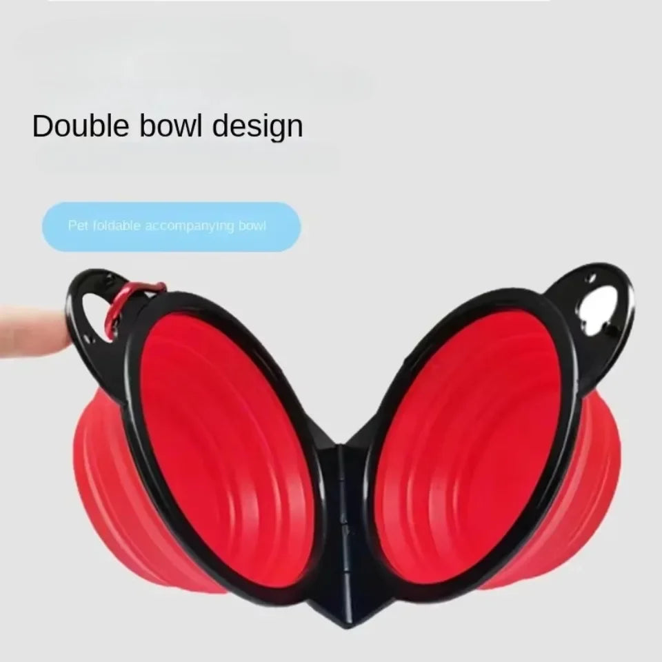 2 in 1 Collapsible Dog Travel Bowl Double Bowls Folding Food Water Bowl Portable Hangable Dog Feeder for Outdoor Dog Product