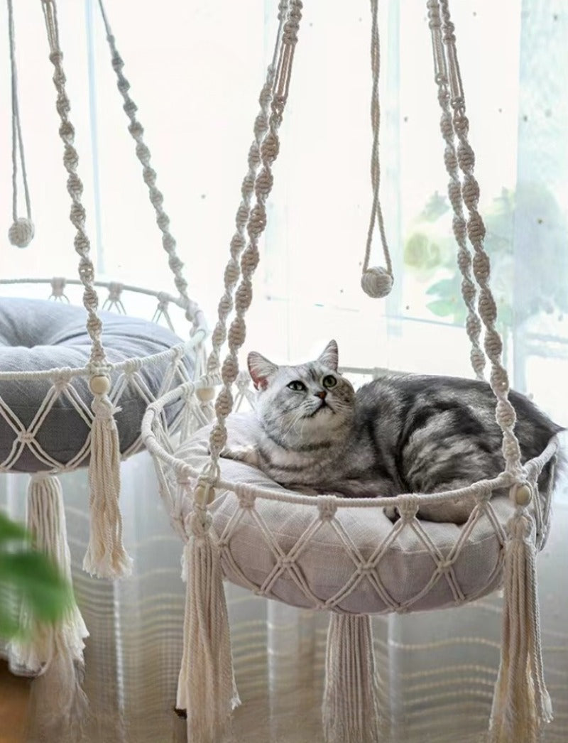 Winter Pet Hammock Cat Swing Hand Woven Cotton Rope Cats Hanging Basket  Kitten Hanging String Den Indoor Pend Nest Pet Supplies - Play Paws Toys