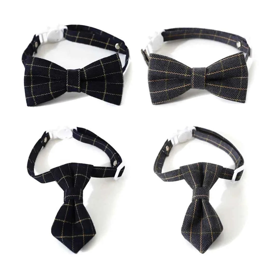 Pet Accessories for Dogs Cats Bowtie British Style Puppy Plaid Tie Breakaway Bowknot Collar for Small Dog Cat Gentleman Costume