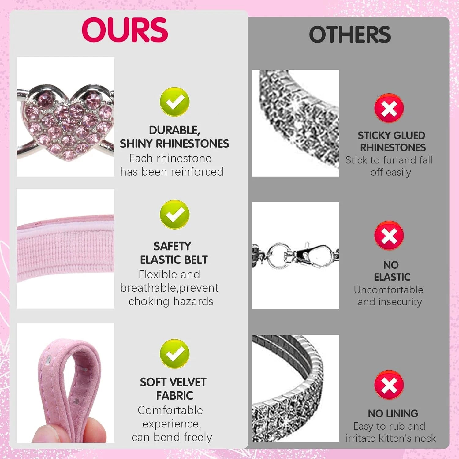 Personalized Heart Shaped Cat Collar With Bell Safety Elastic Adjustable Collar Soft Velvet Cat Crystal Collar for Kitten Puppy