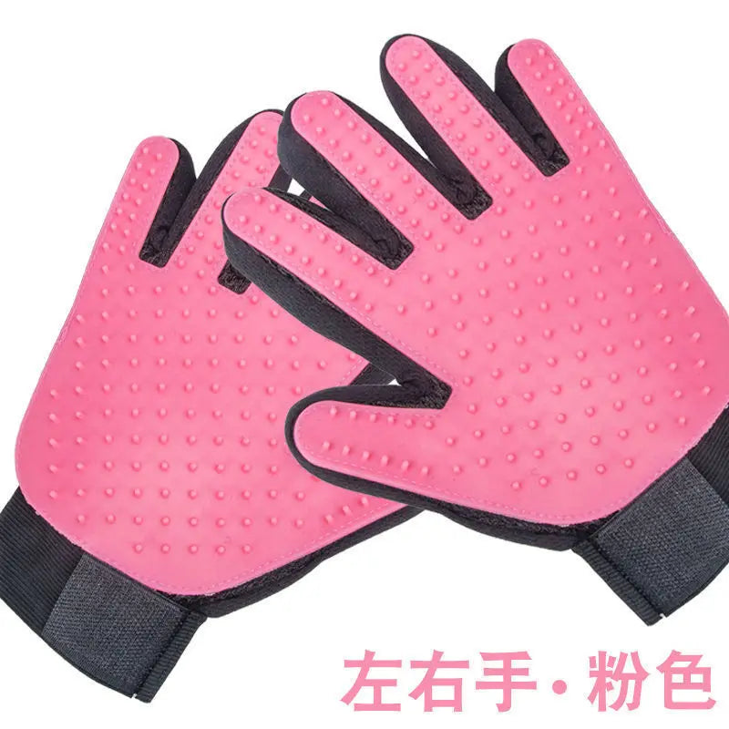 2-in-1 Pet Grooming Gloves Set–Silicone Massage & Hair Removal Gloves for Dogs&Cats,Deshedding Glove Brush for Bathing & Bonding