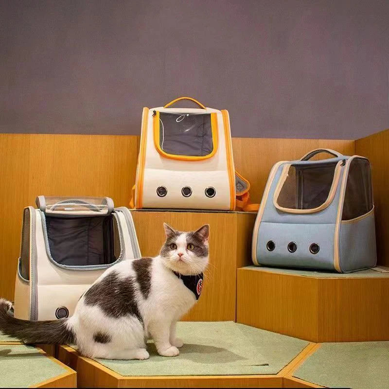 Pet Cat Carrier Backpack Breathable Portable Travel backpack for cat and dog With Anti Breakaway Belt Three-door design AA074 - Play Paws Toys