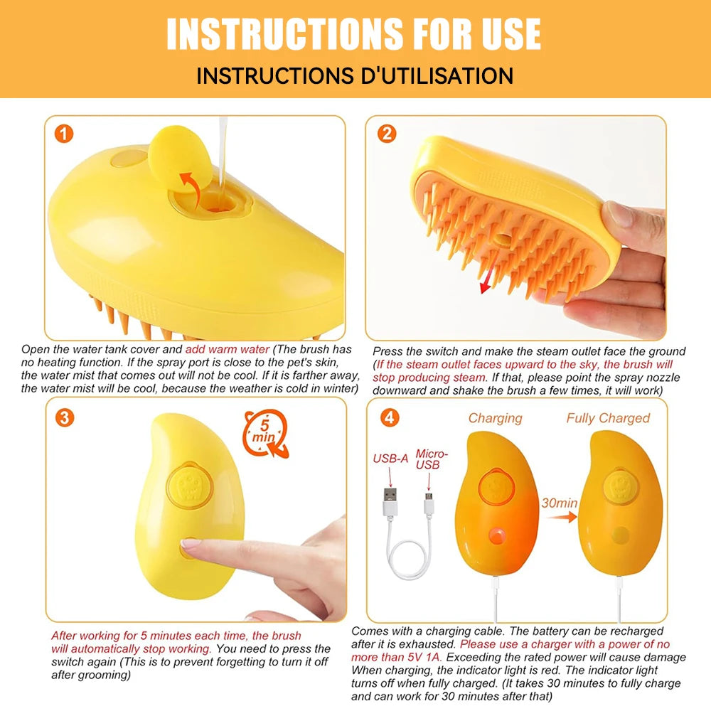 Cat Steamy Brush 3 in 1 Grooming Steam Brush Electric Sprayer for Massage Pet Dog Grooming Shedding Hair Cleaning Massage Combs