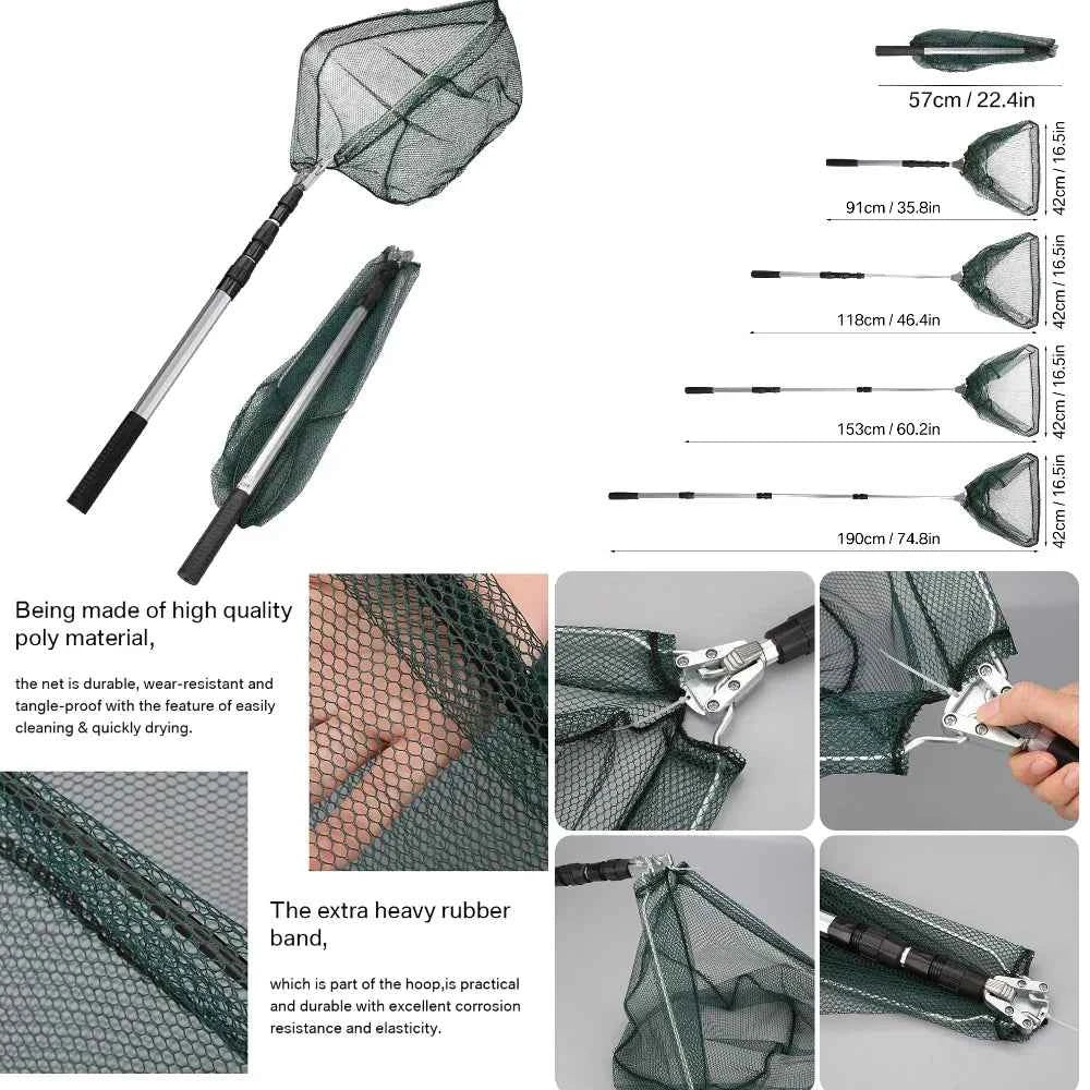 Triangle Fishing Landing Net with Telescoping Pole Handle Easy Catching or Releasing Fishing net for Fly Trout Carp Course Sea