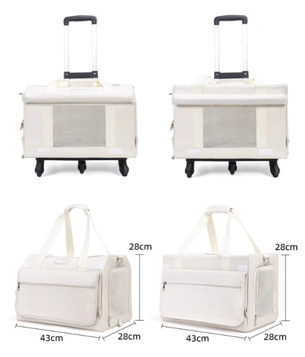 Double Layer Breathable Pet Carrier with Wheels Foldable Outdoor Travel Cat Trolley Case for Two Cats Portable Pet Trolley bag - Play Paws Toys