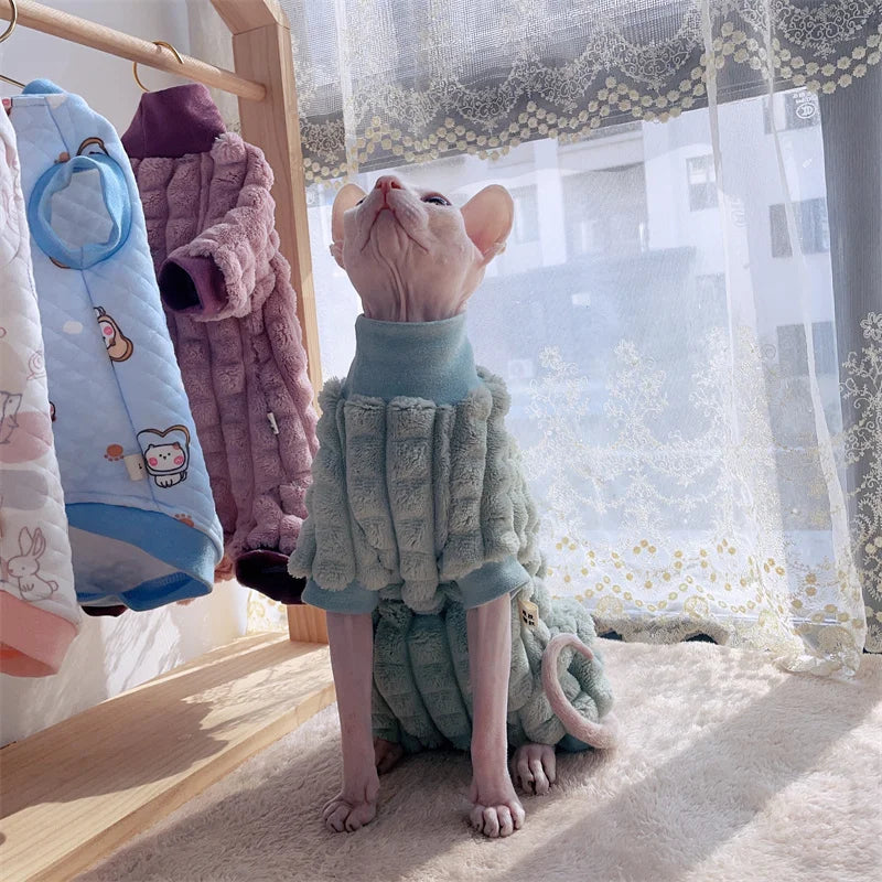 Elegant Warm Sphynx Cat Turtleneck Sweater Hairless Cat Clothes Comfort Winter Coat Thickening Fleece Jacket for Sphynix Cat - Play Paws Toys