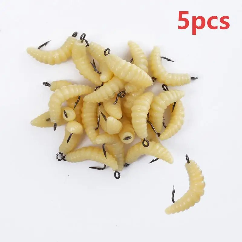 Rubber Maggots Fishing Bait Set with Hooks - Versatile Grub Lures for Bass,Trout,Crappie,Bluegill,Ideal for Freshwater Fishing