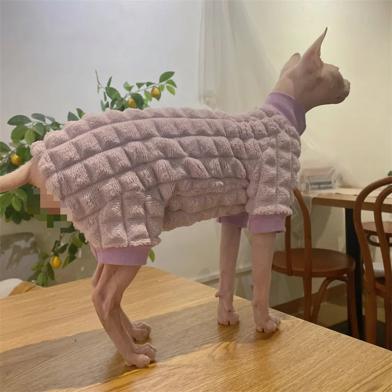 Elegant Warm Sphynx Cat Turtleneck Sweater Hairless Cat Clothes Comfort Winter Coat Thickening Fleece Jacket for Sphynix Cat - Play Paws Toys