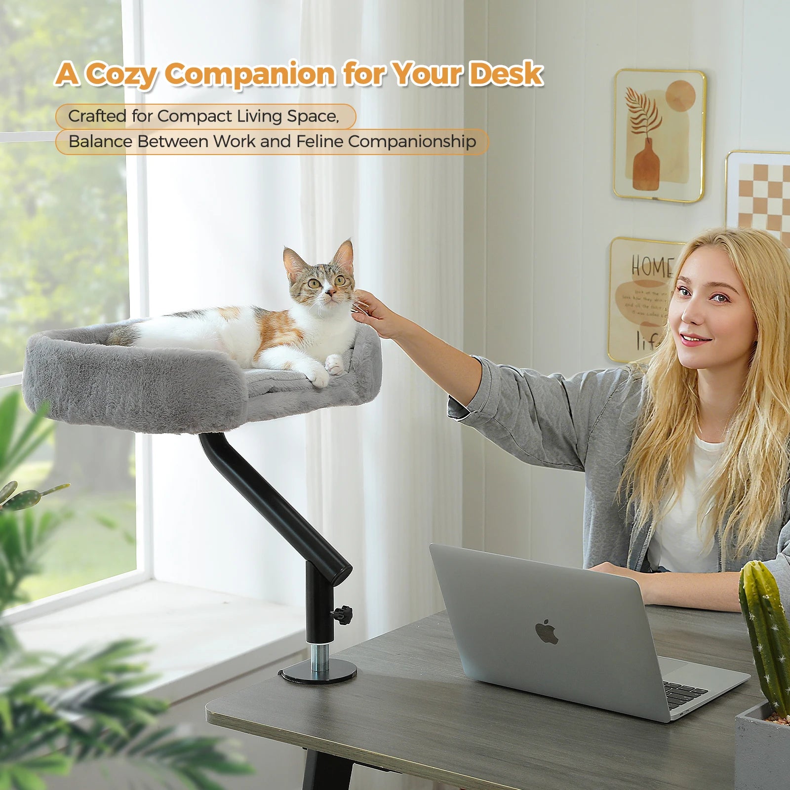 Cat Desk Bed, 360° Rotatable Cat Bed Stand for Indoor Cats, Adjustable Cat Basket, Cats Hammock for Table, Soft Cat Bed for Desk - Play Paws Toys