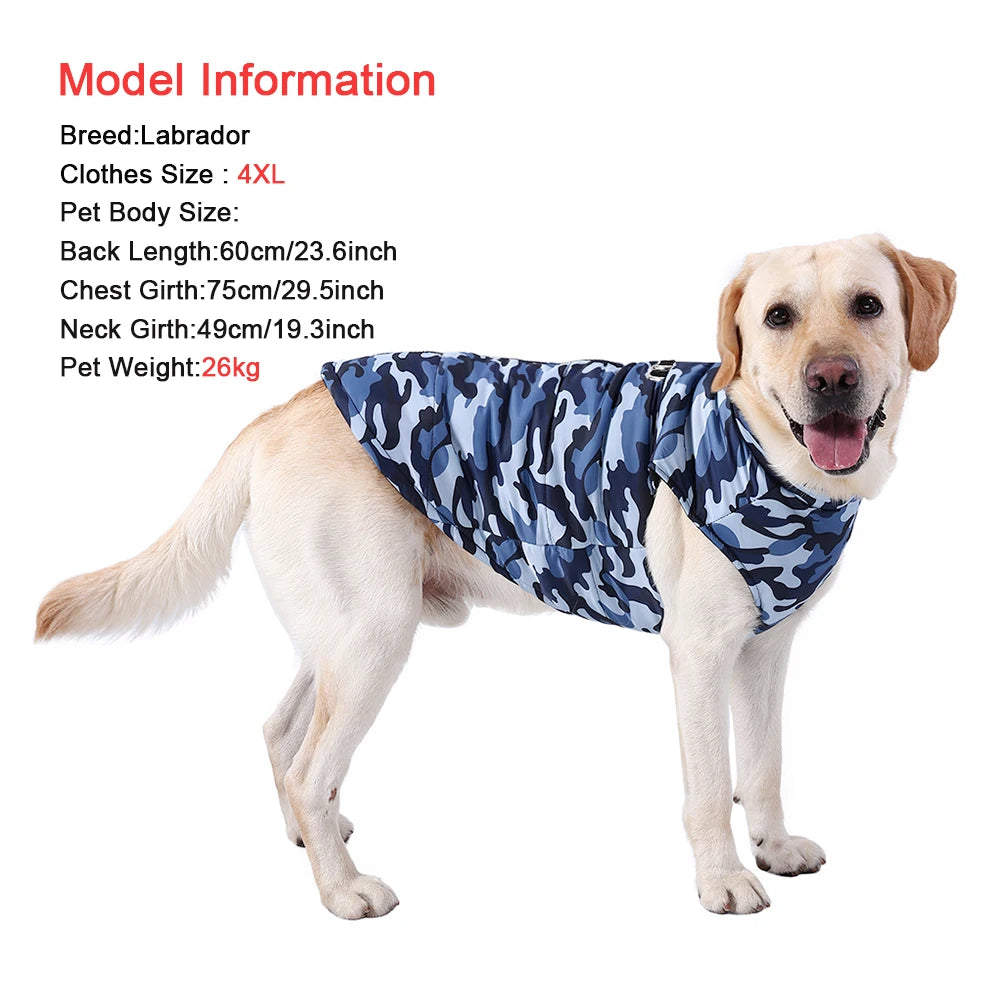 4XL-6XL Large Dog Jacket Clothes Winter Waterproof Coat For Big Dogs Vest Costume Camouflage Print Golden Retriever Pet Overalls