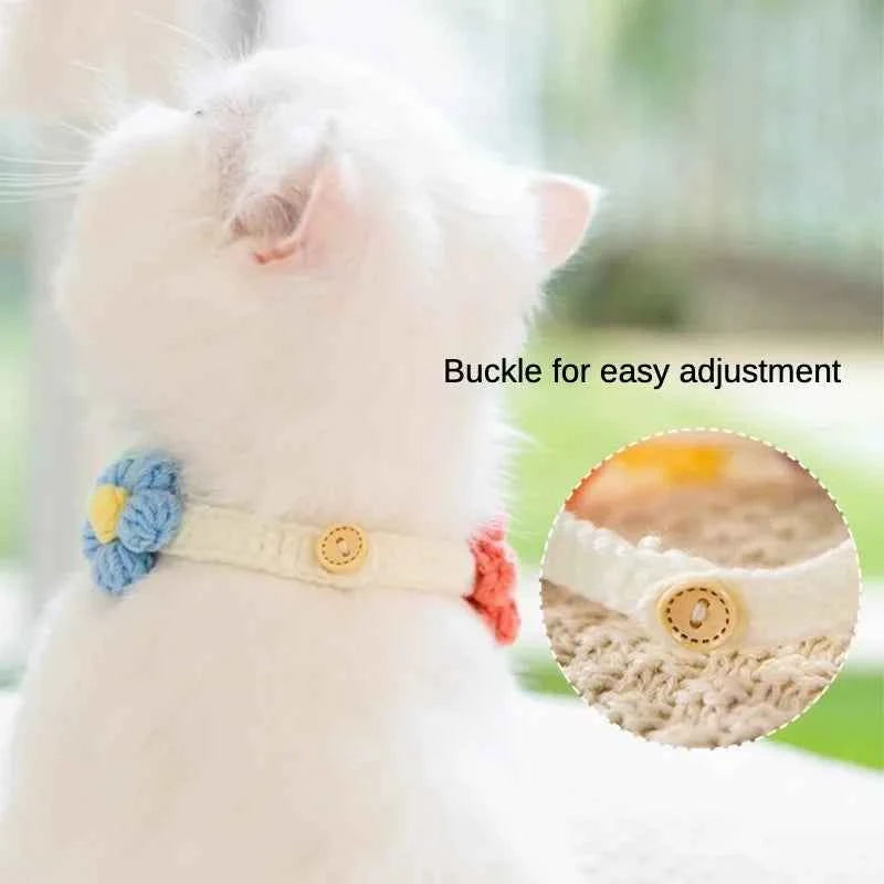 Cute Ins Style Cat Dog Knitted Collar Crochet Flowers Collar Pet Drool Scarf Bib Pet Necklace Accessories Pure Hand Knitting